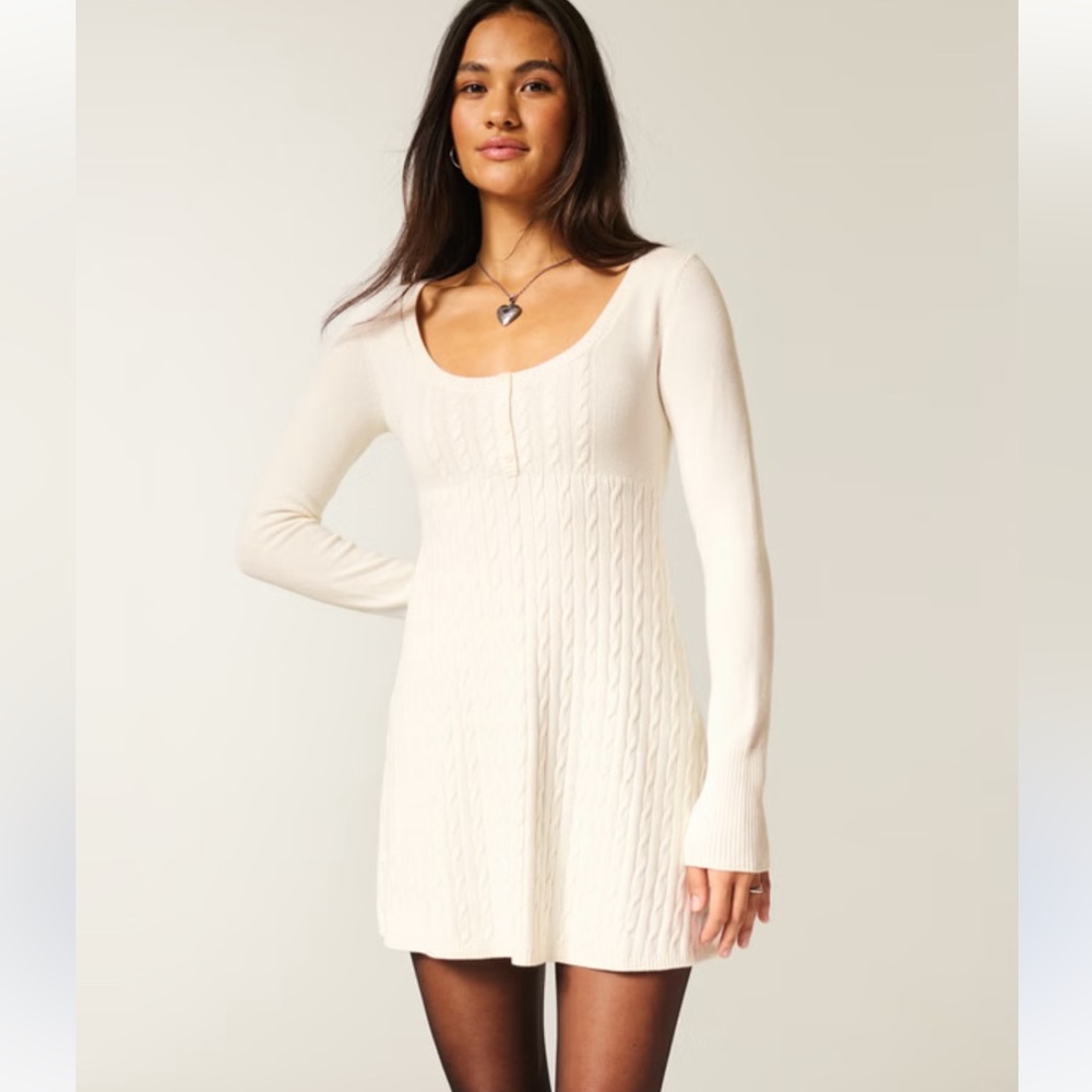 Hollister Cream Cable-Knit Long Sleeve Mini Dress
